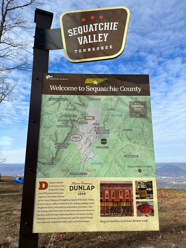 Sequatchie Valley sign at Tennessee Tree Toppers in Dunlap, Tennessee. Picture by Happy Vegan Campers.