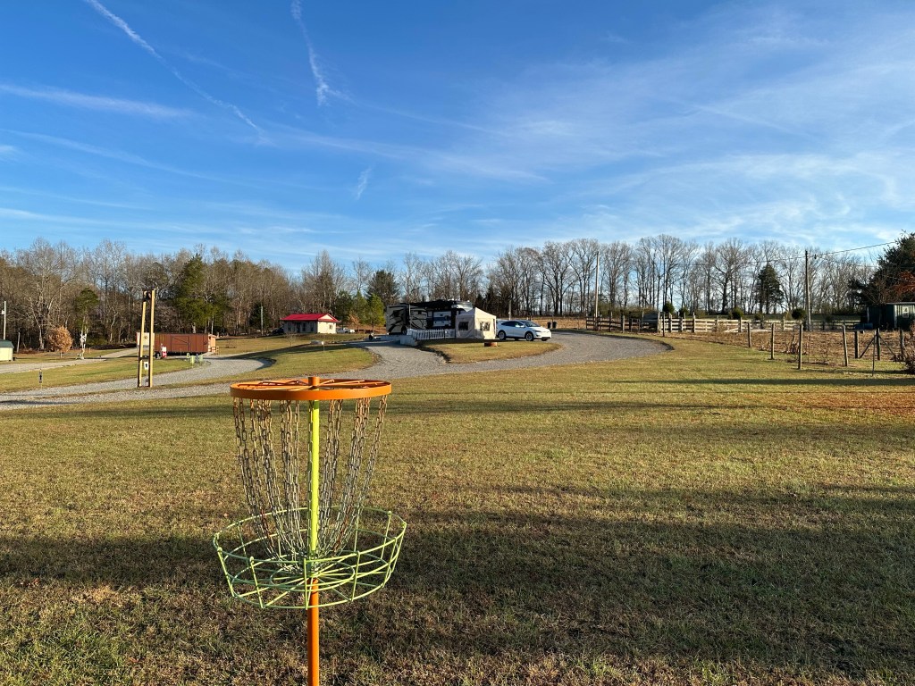Disc golf at R and R RV Campground in Dunlap, Tennessee. Picture by Happy Vegan Campers.