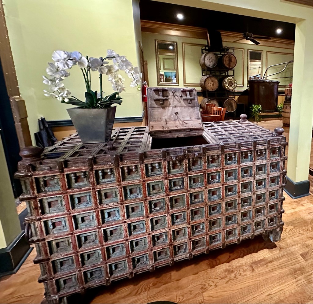 250 year old Indian dowry chest at Richland Distilling Company in Richland, Georgia. Picture by Happy Vegan Campers.