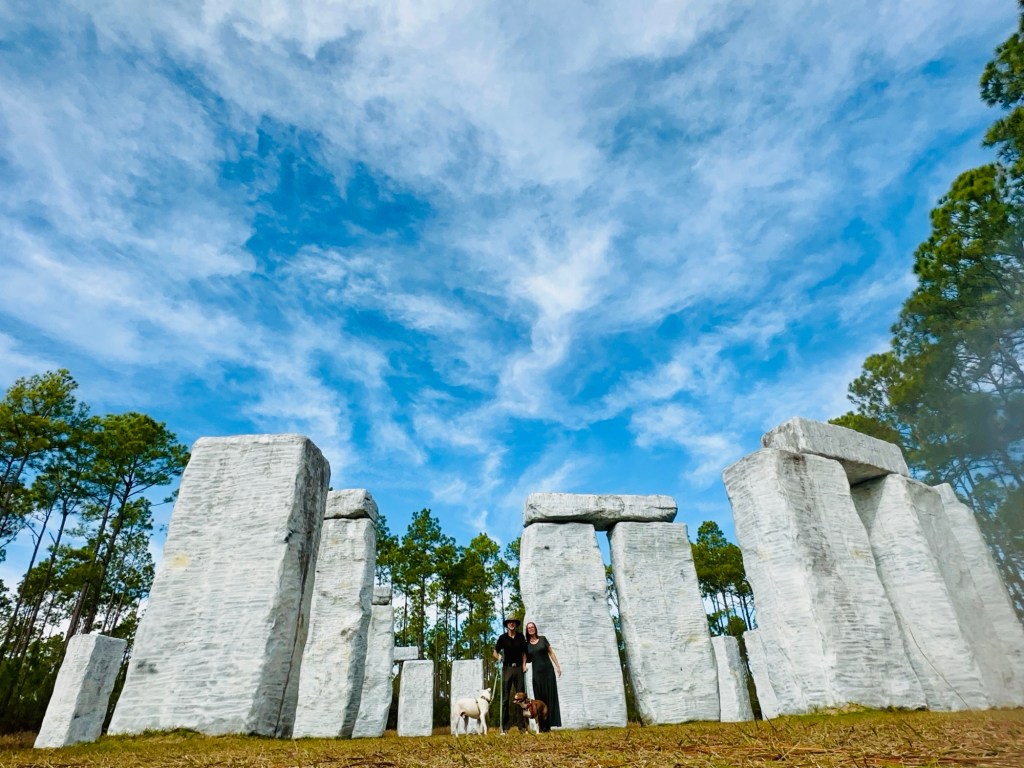 Daniel, Kristin, Peter, and Marcel at Bamahenge in Barber Marina in Elberta, Alabama. Picture by Happy Vegan Campers.