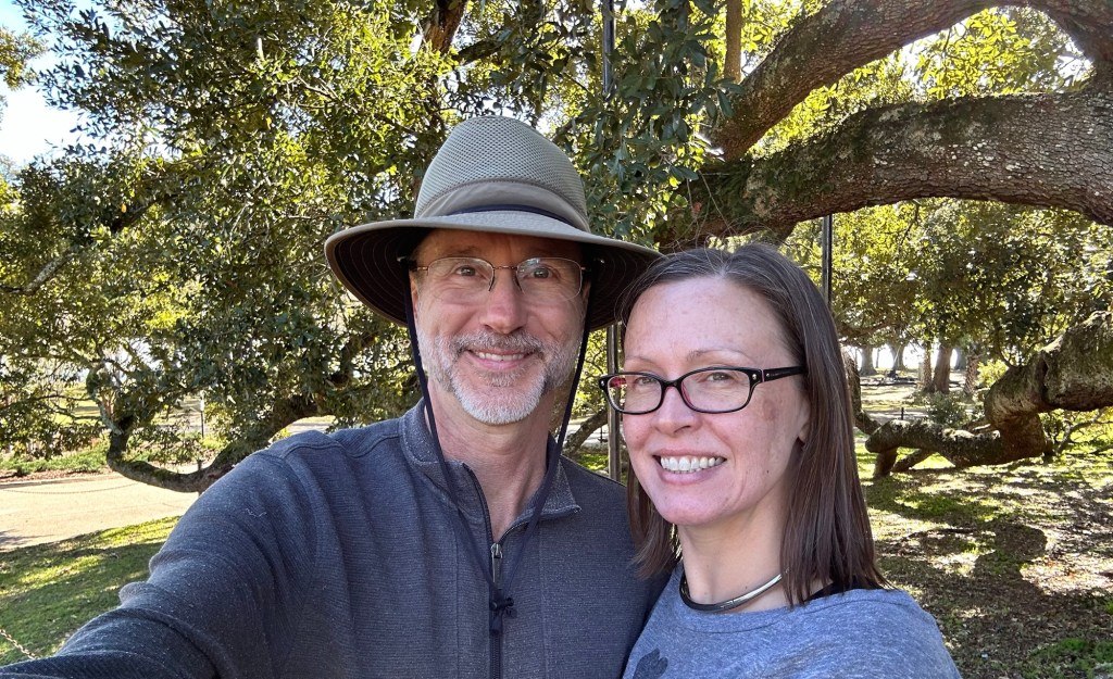 Daniel and Kristin at Friendship Oak at The University of Southern Mississippi in Hattiesburg, Mississippi. Picture by Happy Vegan Campers.