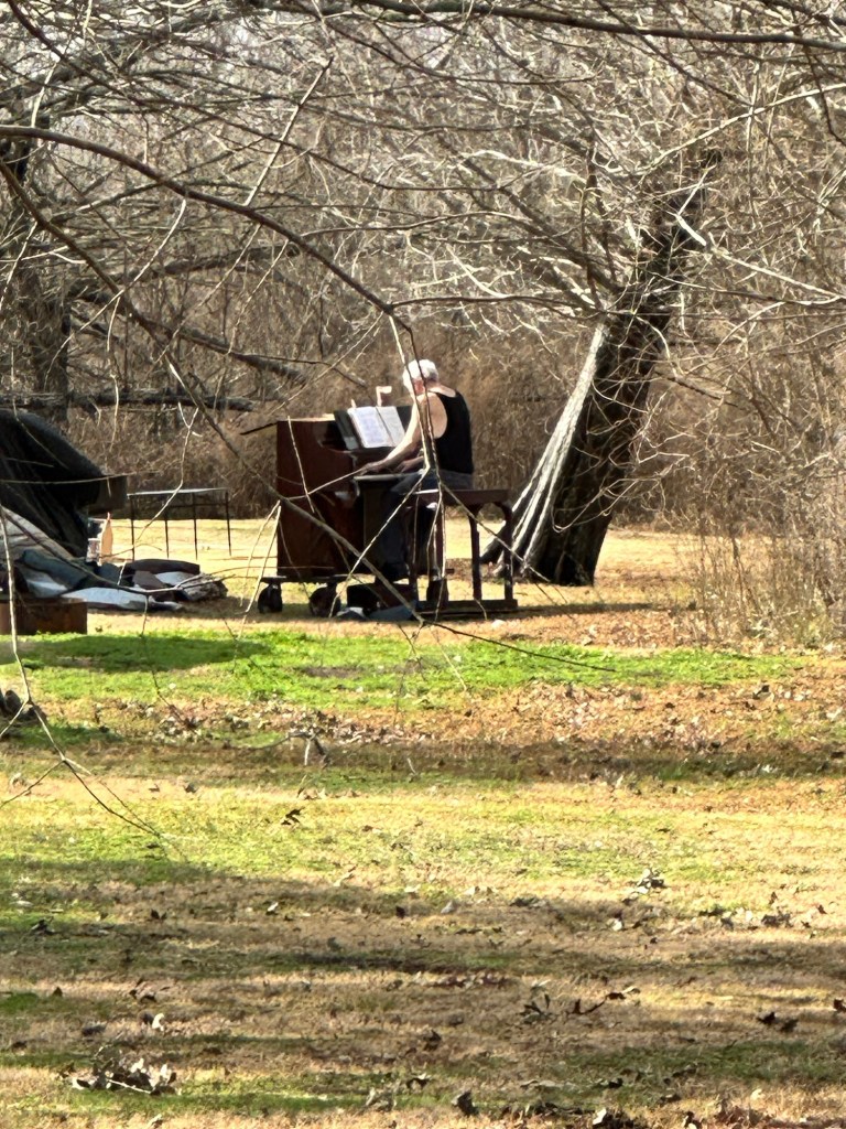 Camper playing his piano at Bayou Segnette State Park in Westwego, Louisiana. Picture by Happy Vegan Campers.