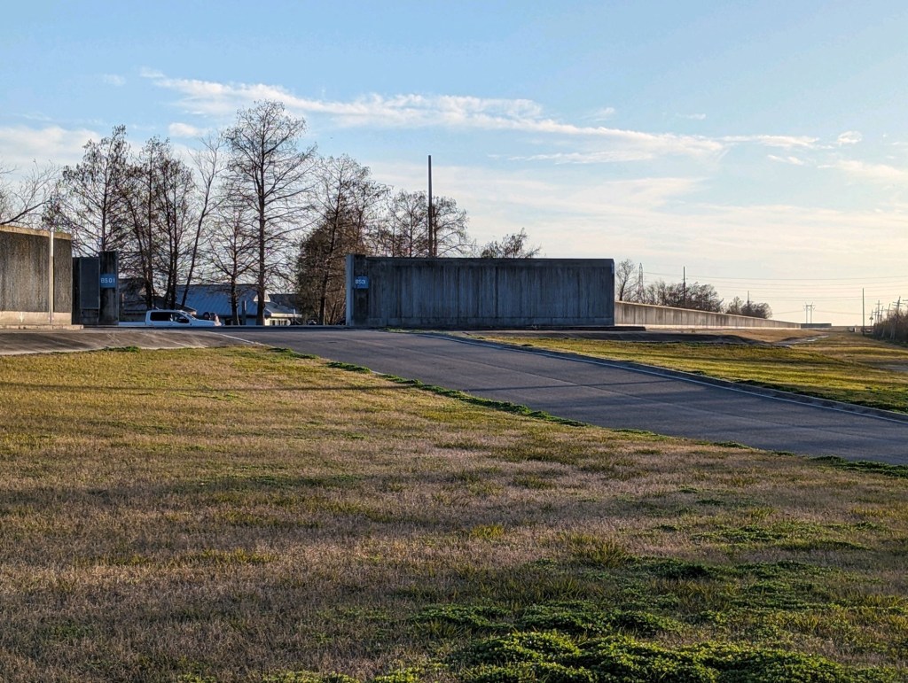Levy door at Bayou Segnette State Park in Westwego, Louisiana. Picture by Happy Vegan Campers.