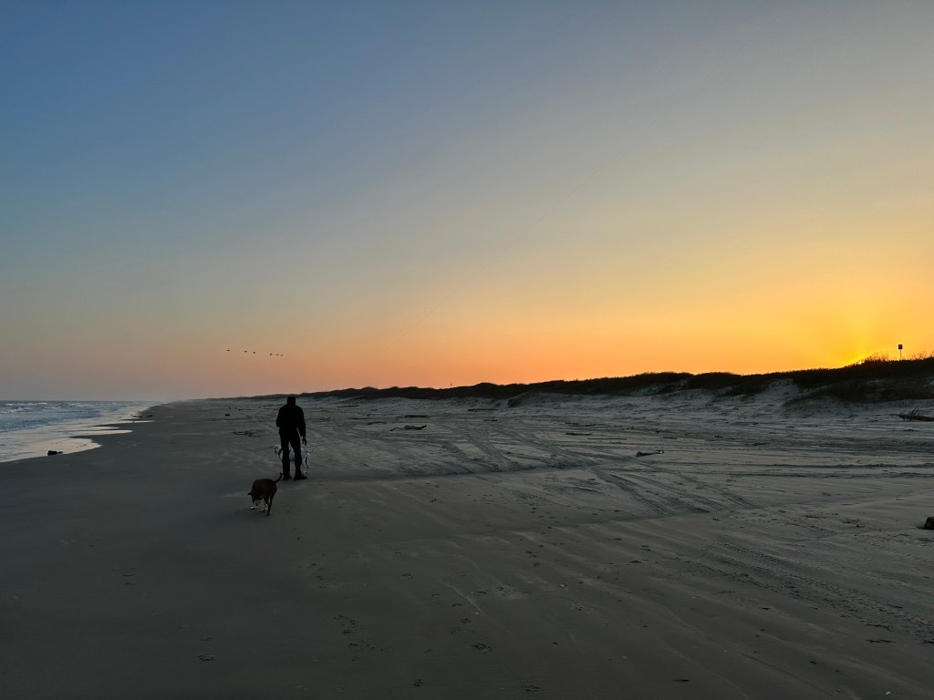 Beach at Mustang Island State Park in Corpus Christi, Texas. Picture by Happy Vegan Campers.