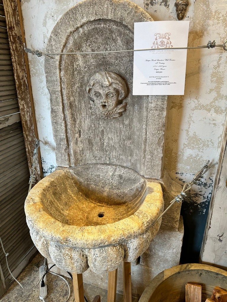 Happy Vegan Campers 16th century French wall fountain in Boerne Texas