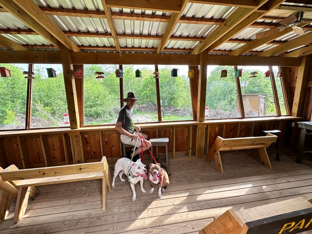 Bird observation building at Blanco State Park in Blanco, Texas. Picture by Happy Vegan Campers. 