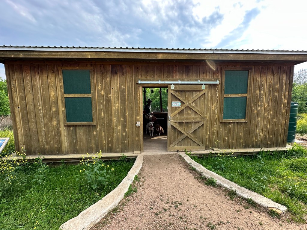 Bird observation building at Blanco State Park in Blanco, Texas. Picture by Happy Vegan Campers. 