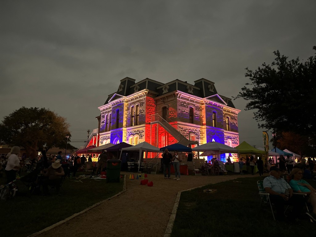 Happy Vegan Campers Total Eclipse in Blanco Texas at courthouse