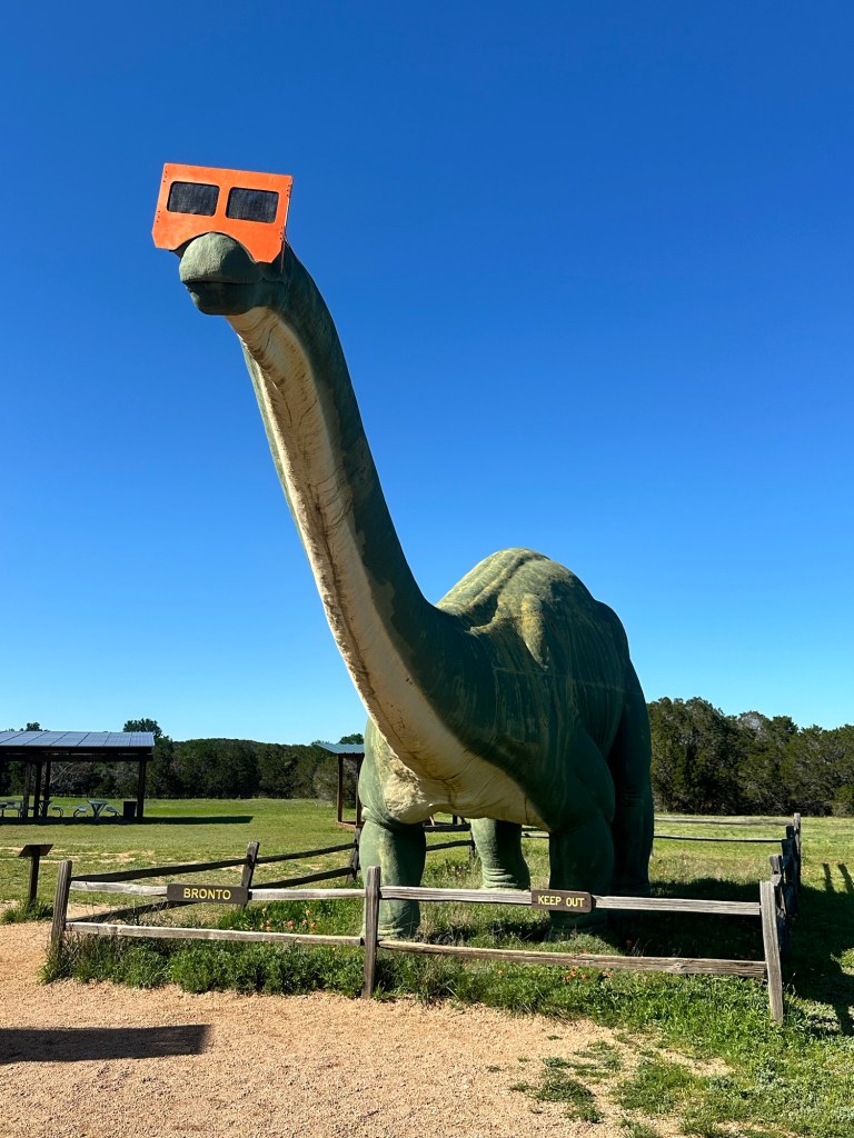 Happy Vegan Campers dinosaur statues from 1964-1965 World’s Fair at Dinosaur Valley State Park Glen Rose Texas