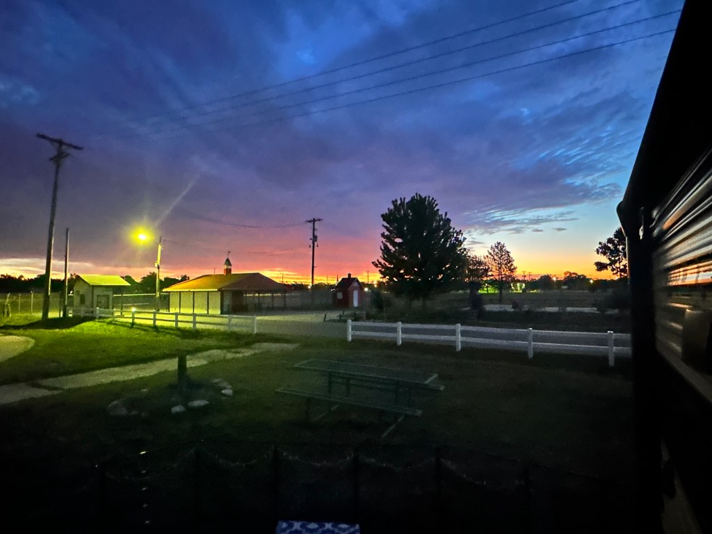 Happy Vegan Campers sunrise at Kansas State Fairgrounds Hutchinson Kansas