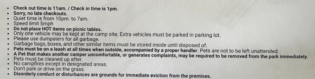 Happy Vegan Campers Holiday Hills RV Park in Coalville Utah rules