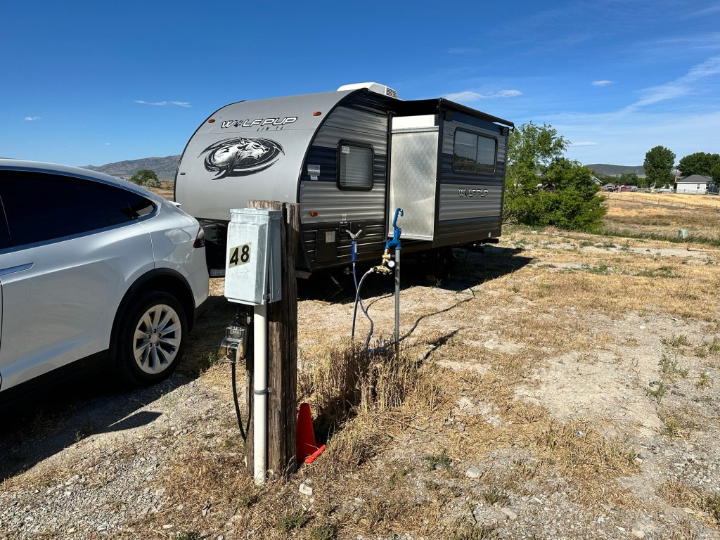 Happy Vegan Campers The Hitching Post RV Park campsite 48 hookups at front of site