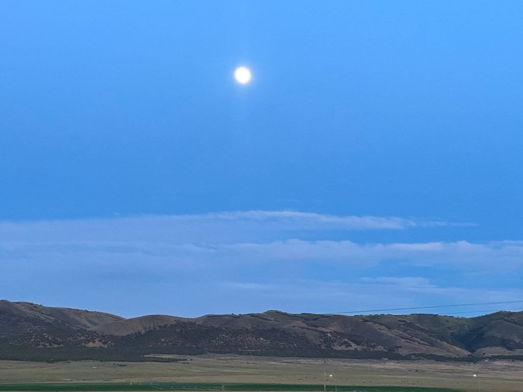 Happy Vegan Campers The Hitching Post RV Park in Snowville Utah view of moon from campsite
