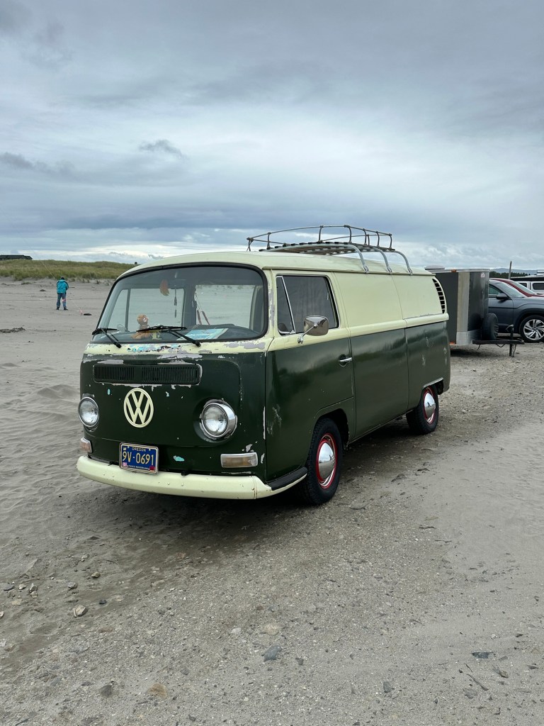 VW bus at International Kite Festival in Long Beach, Washington by Happy Vegan Campers