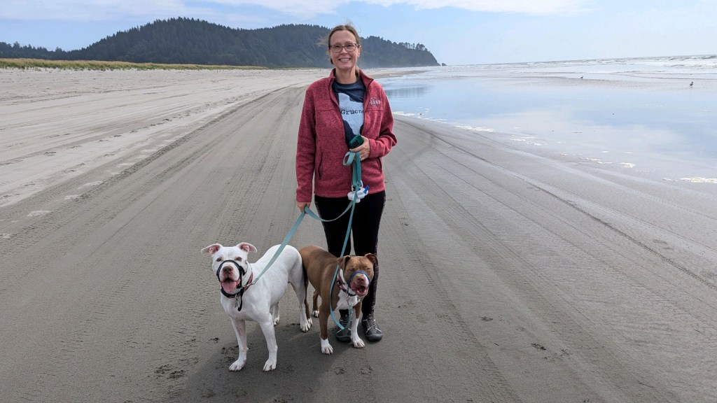 Kristin, Peter, and Marcel on the beach in Seaview, Washington by Happy Vegan Campers