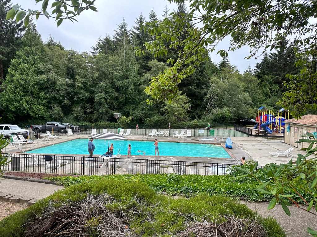 Pool at Thousand Trails South Jetty campground in Florence, Oregon. Picture by Happy Vegan Campers.