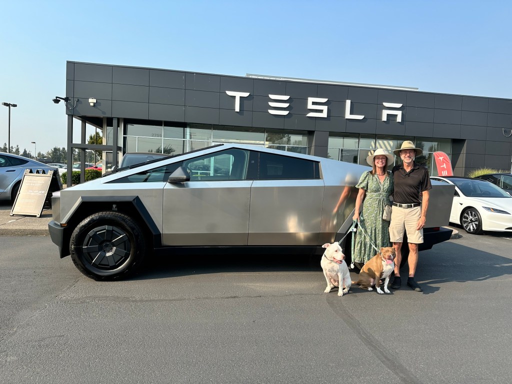 Tesla Cybertruck delivery in Salem, Oregon by Happy Vegan Campers