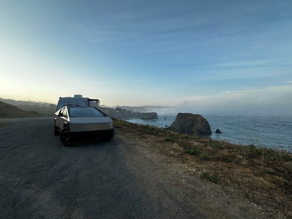 Morning view at boondocking spot near Fort Bragg, California by Happy Vegan Campers