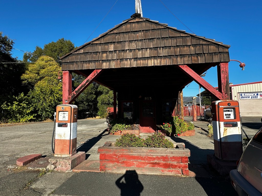 Redwood Tree Service Station in Ukiah California by Happy Vegan Campers