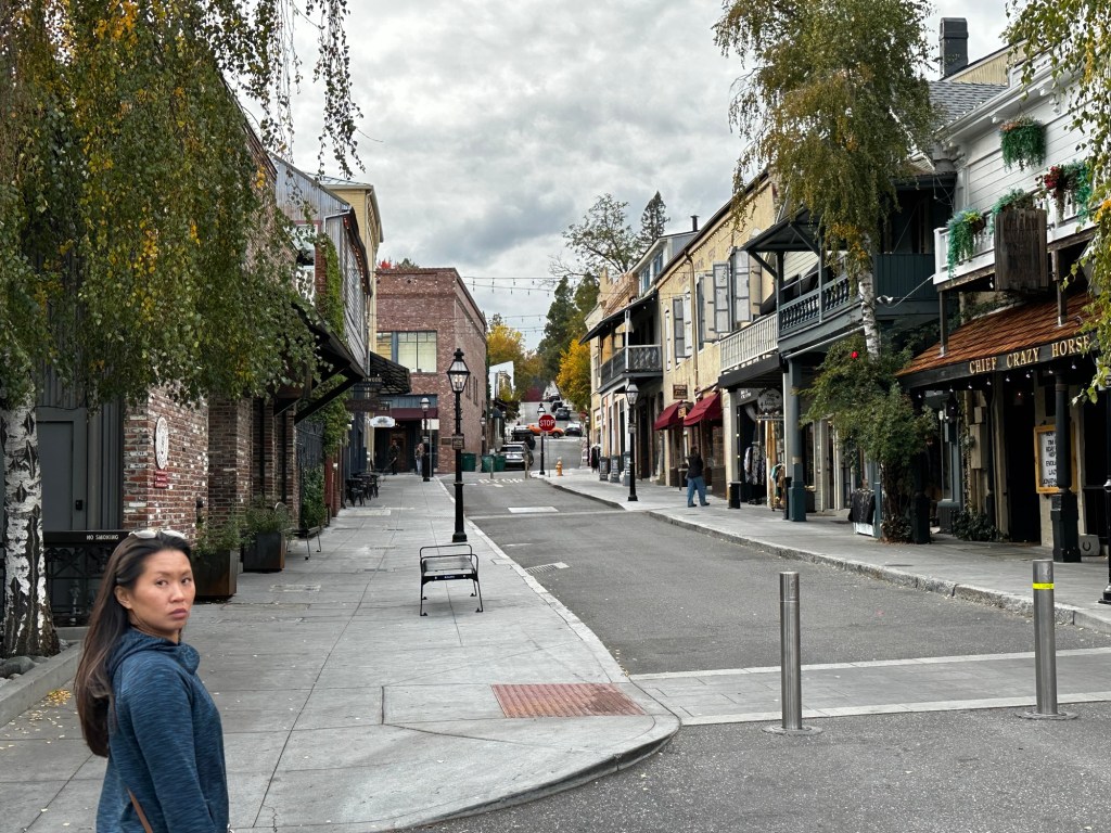 Kim in downtown Nevada City, California by Happy Vegan Campers