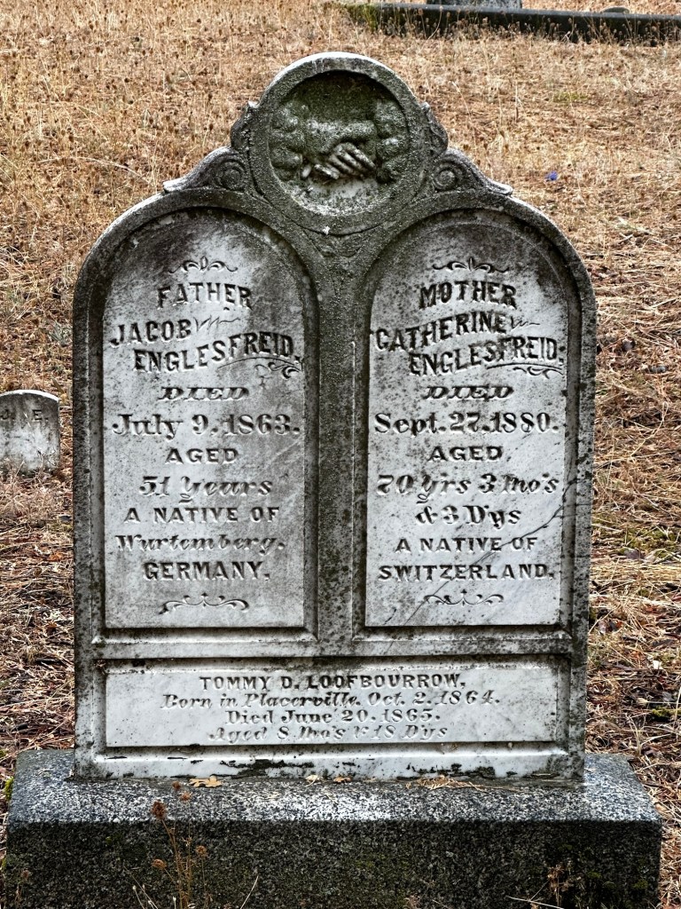 Headstone in cemetery in Placerville, California by Happy Vegan Campers