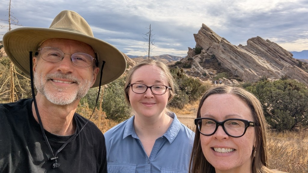 Daniel, MacKenzie, and Kristin at Vasquez Rocks Natural Area Park in Agua Dulce, California. Picture by Happy Vegan Campers.
