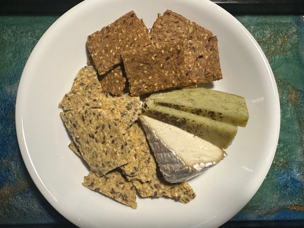 Vegan cheese with crackers. Picture by Happy Vegan Campers.