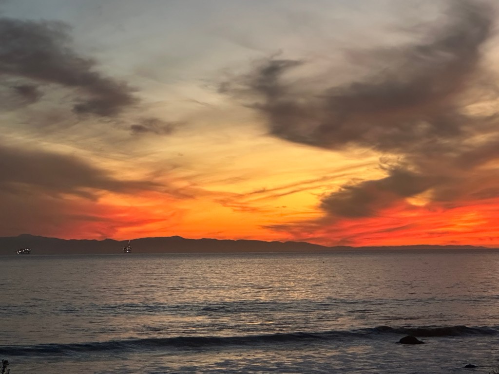 Sunset at Carpinteria State Beach in Carpinteria, California. Picture by Happy Vegan Campers.