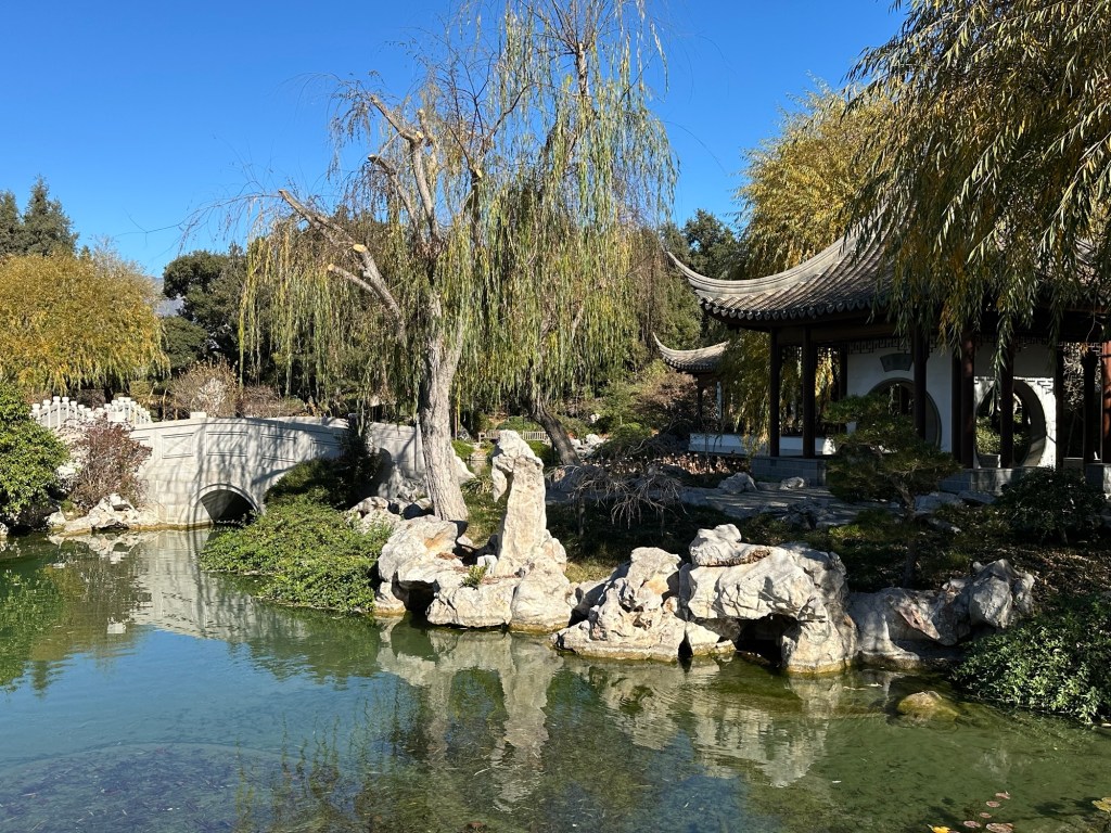 Pond in Chinese garden at The Huntington Library, Art Museum, and Botanical Gardens in San Marino, California. Picture by Happy Vegan Campers.