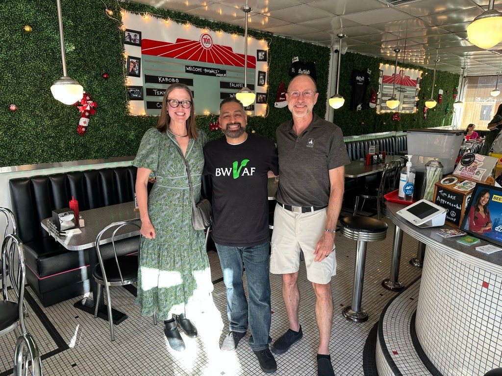 Kristin, owner of restaurant, and Daniel at BeeWali’s Vegan AF in Los Angeles, California. Picture by Happy Vegan Campers.