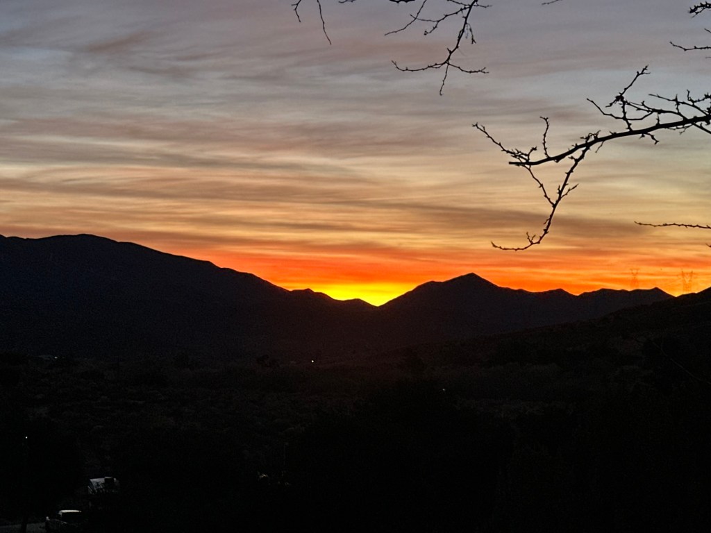 Sunset at Thousand Trails Soledad Canyon in Acton, California. Picture by Happy Vegan Campers.