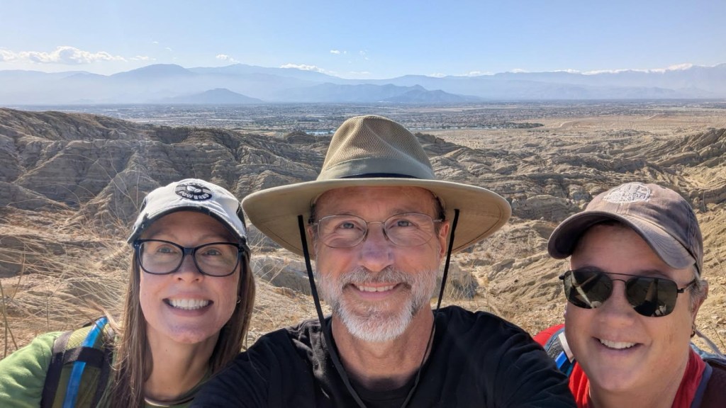 Kristin, Daniel, and Jen on East Indio Badlands Trail in Indio, California. Picture by Happy Vegan Campers