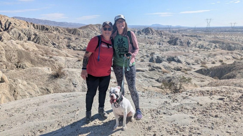 Jen, Peter, and Kristin on East Indio Badlands Trail in Indio, California. Picture by Happy Vegan Campers