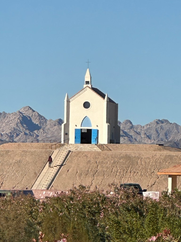 Church at the Official Center of the World in Felicity, California. Picture by Happy Vegan Campers.