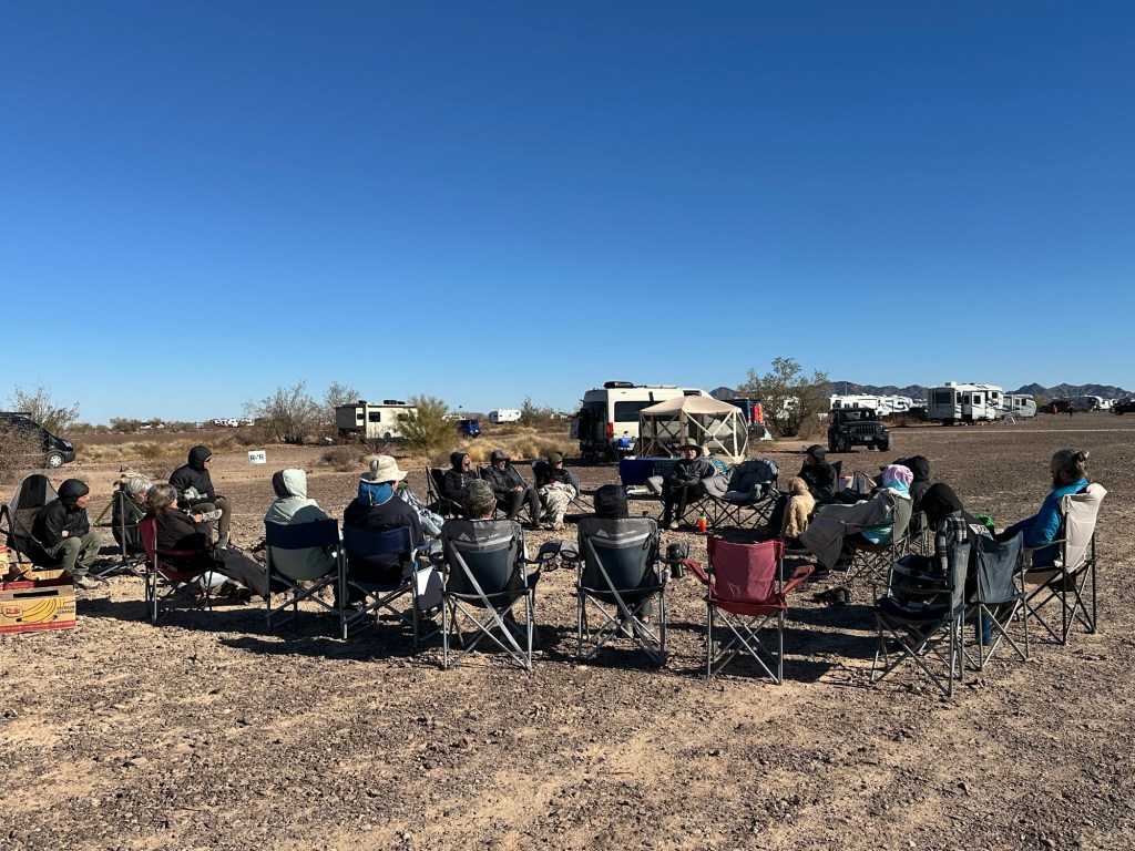 Daniel Dubay, MD giving a presentation at Rolling Vegan Rendezvous in Quartzsite, Arizona. Picture by Happy Vegan Campers.