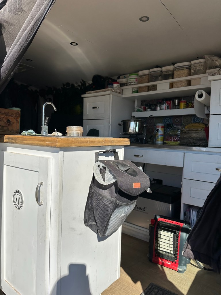 Inside a camper van at Rolling Vegan Rendezvous in Quartzsite, Arizona. Picture by Happy Vegan Campers.