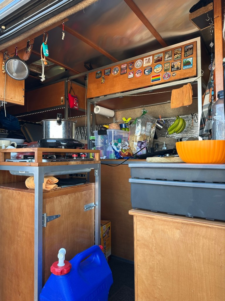 Inside a camper van at Rolling Vegan Rendezvous in Quartzsite, Arizona. Picture by Happy Vegan Campers.