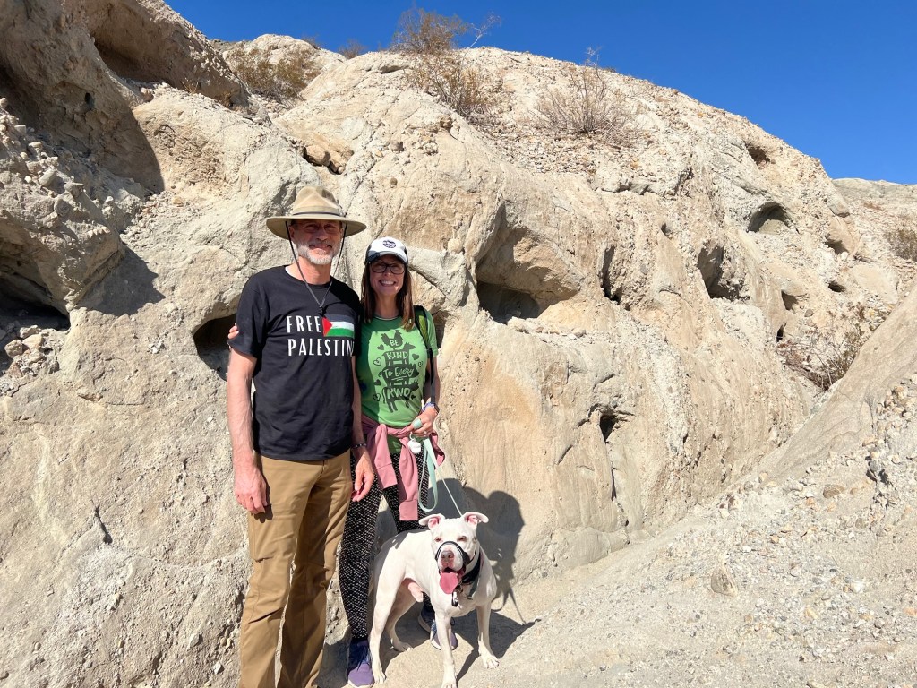 Daniel, Kristin, and Peter on East Indio Badlands Trail in Indio, California. Picture by Happy Vegan Campers
