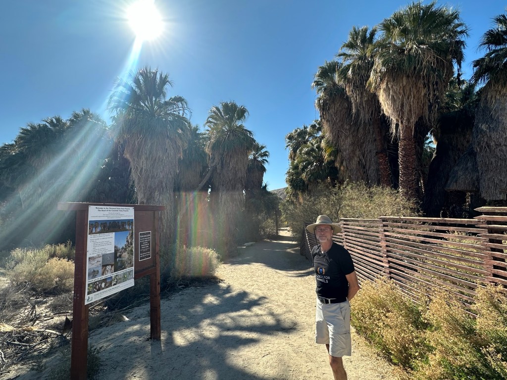 Daniel at Thousand Palms Oasis Preserve in Desert Hot Springs, California. Picture by Happy Vegan Campers.