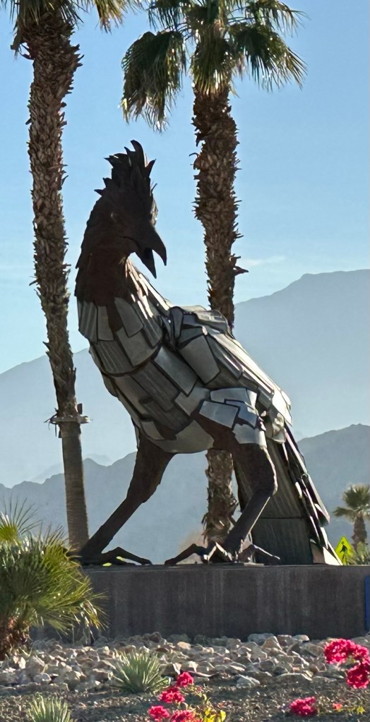 Roadrunner statue at La Quinta, California. Picture by Happy Vegan Campers.