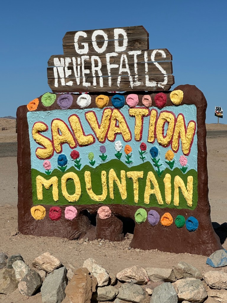 Salvation Mountain in Slab City, California. Picture by Happy Vegan Campers.