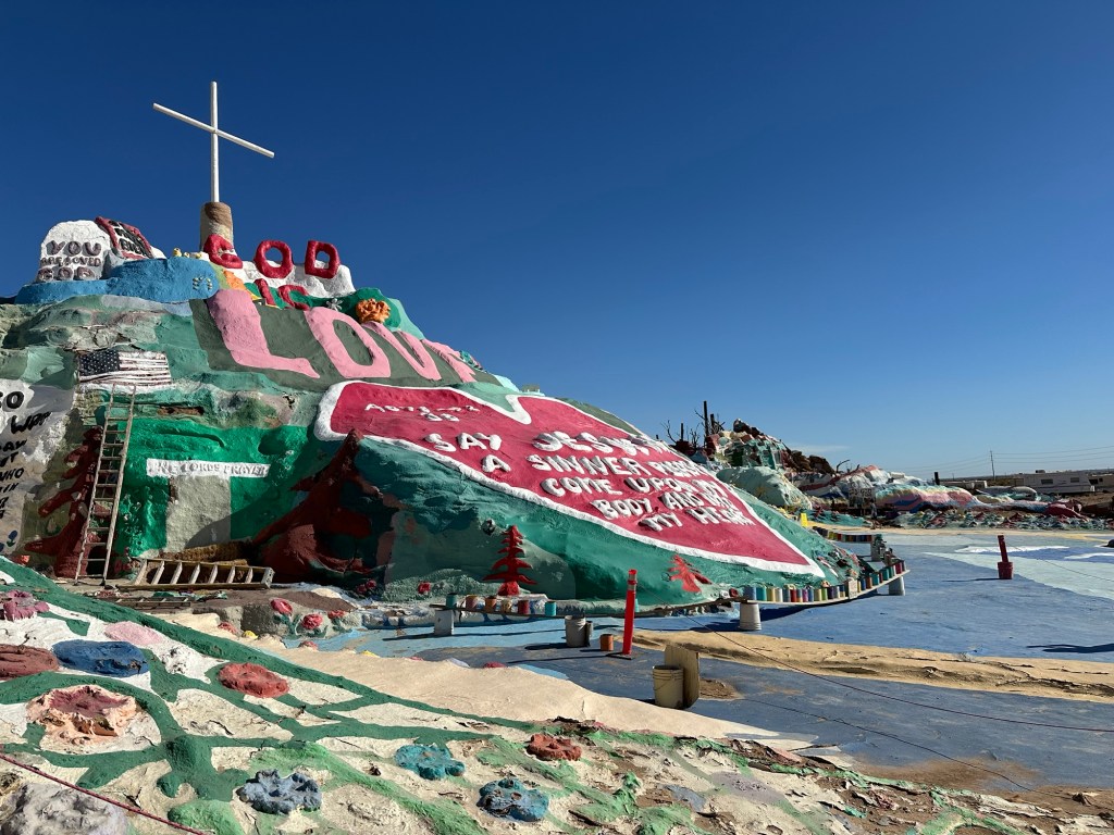Salvation Mountain in Slab City, California. Picture by Happy Vegan Campers.