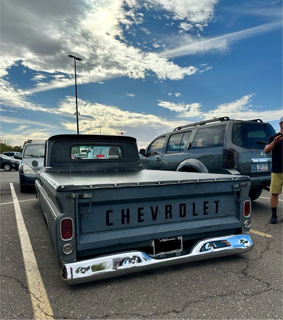 Low-rider Chevrolet truck in Fort Mohave, Arizona. Picture by Happy Vegan Campers.