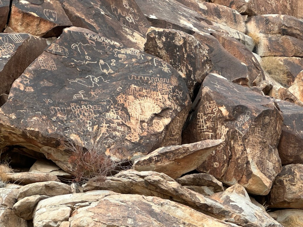 Petroglyphs at Grapevine Canyon in Fort Mohave, Arizona. Picture by Happy Vegan Campers.