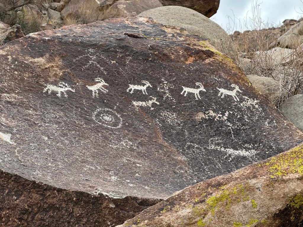 Petroglyphs at Grapevine Canyon in Fort Mohave, Arizona. Picture by Happy Vegan Campers.