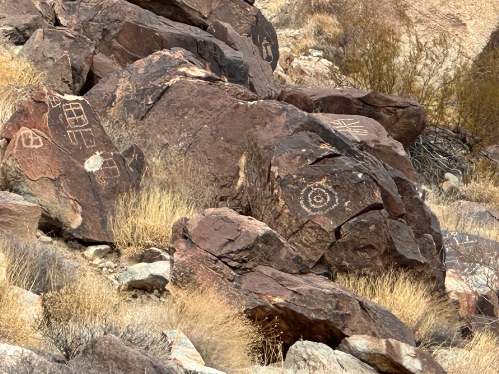 Petroglyphs at Grapevine Canyon in Fort Mohave, Arizona. Picture by Happy Vegan Campers.