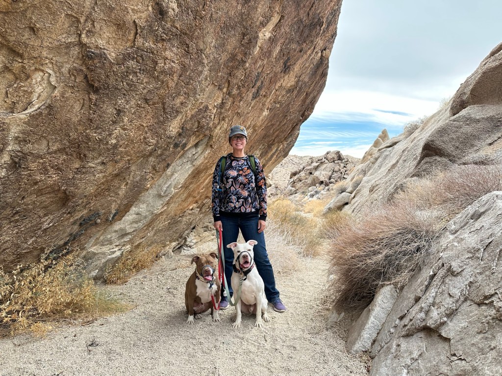 Kristin, Marcel, and Peter at Grapevine Canyon in Fort Mohave, Arizona. Picture by Happy Vegan Campers.