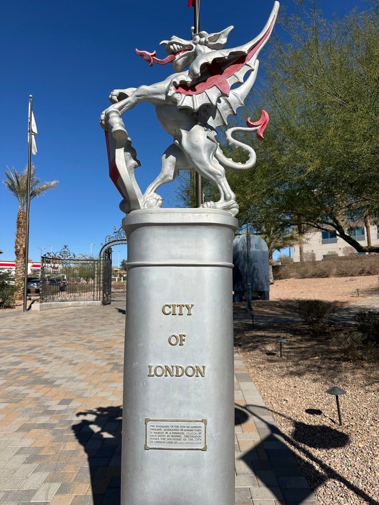 Guard dragon at English Village in Lake Havasu, Arizona. Picture by Happy Vegan Campers.