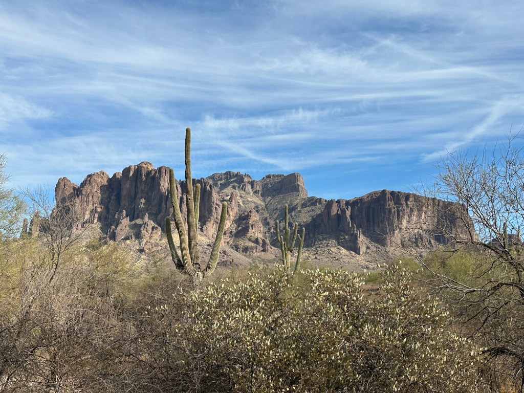 Superstition Mountains in Apache Junction, Arizona. Picture by Happy Vegan Campers.