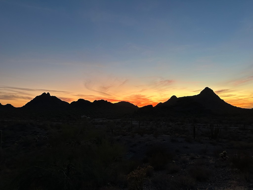 Sunset in Ajo, Arizona. Picture by Happy Vegan Campers.